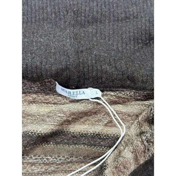 NWT Marella Sport Striped Cardigan Knitted Sweater Open Front Brown Womens Sz L - Picture 2 of 14